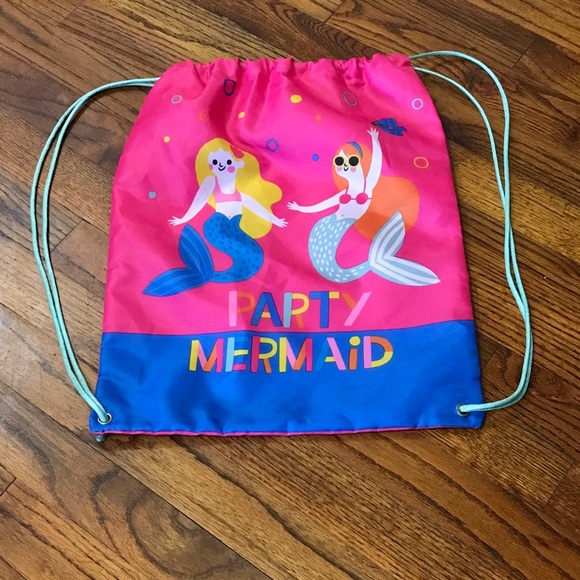 Party Mermaid Draw String Backpack Bag Tote Sack Carryall Toddlers Little Girls - Picture 1 of 16